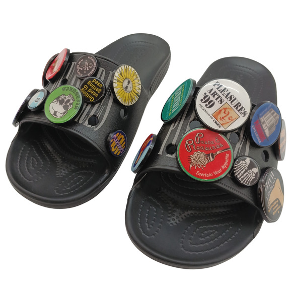 Pleasures x Crocs Classic Slide Sandals Black w/ Buttons US M9/W11 NWT Rare - Picture 1 of 10